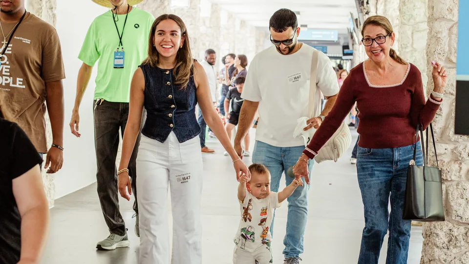 A family arriving at church.